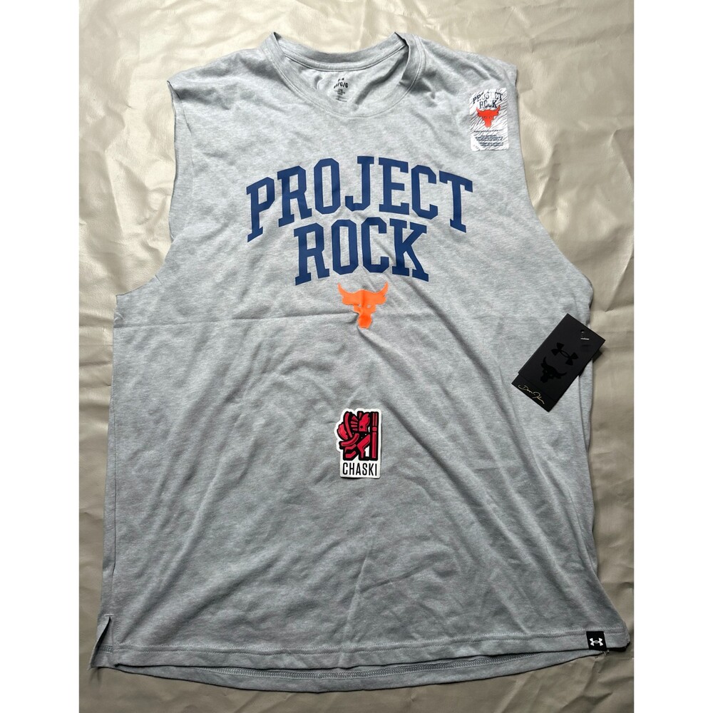 Under Armour Men Large Project Rock Gray Sleeveless Show Your Training Shirt NEW